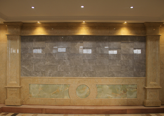 龙美达玉石背景墙展示长廊